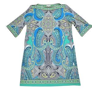 Sandra Darren Shift Dress Paisley Plus Size 20W Modest Boat Neck 3/4 Sleeves